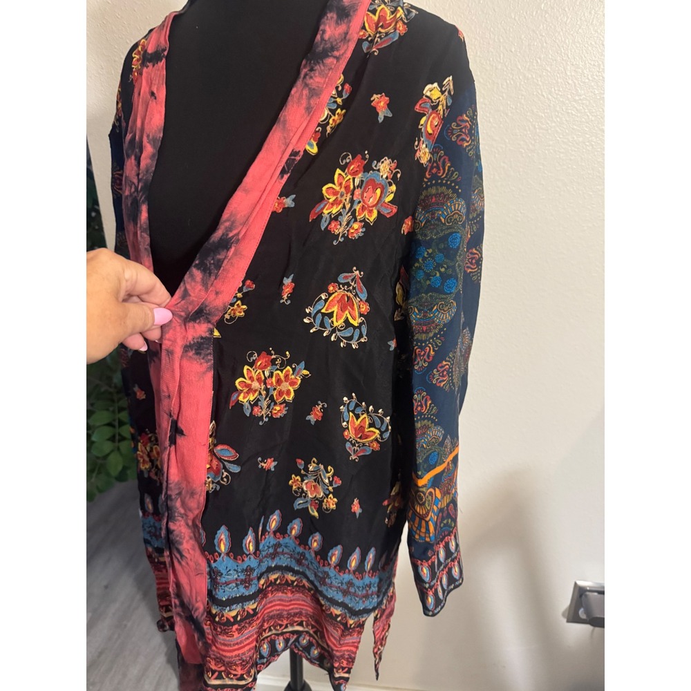 John Mark Floral Paisley Mixed Media Open Front Kimono Cardigan Large